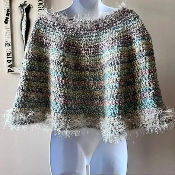 Crochet Boho Handmade Multi Colored Poncho - Picture 9 of 9